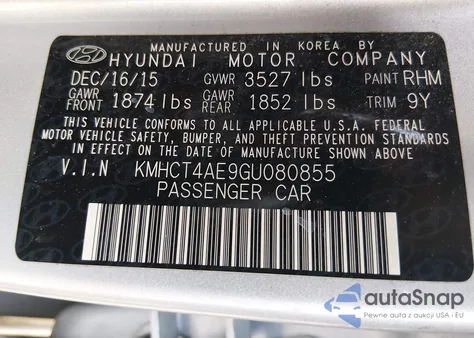 2016 Hyundai Accent Se из США, поврежденный, VIN KMHCT4AE9GU080855